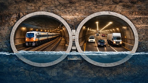 AI-generated image of India's proposed first road-cum-rail tunnel under Brahmaputra River in Assam