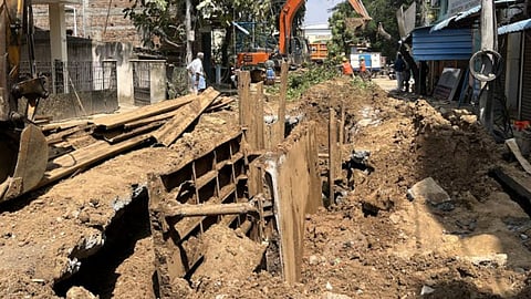 CMWSSB's sewage pipeline works under way at Mastan Gori Street in Adambakkam