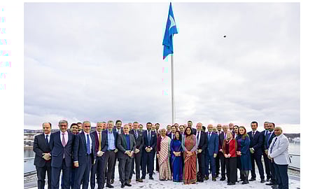 Union Finance Minister Nirmala Sitharaman during a roundtable meeting with Norwegian CEOs and investors, in Oslo, Norway. The CEO of India's National Investment and Infrastructure Fund (NIIF) and President of CII also participated in the session