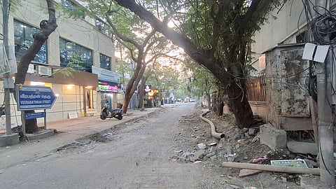 The dug up stretch on Veerabathran Street in Nungambakkam