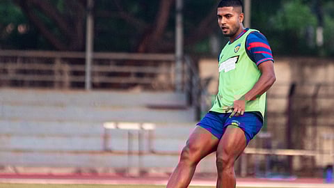 Chennaiyin FC's Pritam Kotal in action during a training session ahead of their opening match against Mumbai City FC in the ISL2025-2026