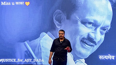 NCP (SP) MLA Rohit Pawar addresses a press conference, in Mumbai, Maharashtra, Wednesday, Feb. 18, 2026