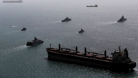 Image provided by Iranian military, shows navy ships conducting operations during a join drill by Iranian and Russian forces in the Indian Ocean.