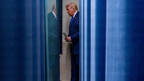 US President Donal Trump at the White House going to give his speech.