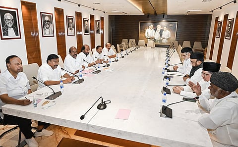 Seat-sharing committees of the DMK and the IUML holding talks at the Anna Arivalayam on Sunday