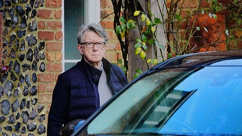 Peter Mandelson leaves his home in Wiltshire, England, Feb. 20, 2026.
