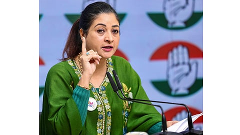 All India Mahila Congress President Alka Lamba speaks during a party briefing, in New Delhi
