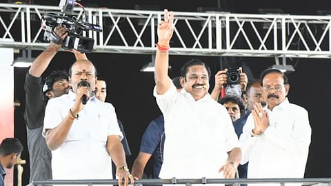 AIADMK general secretary Edappadi Palaswami addressing a rally at Chromepet in Chennai on February 26