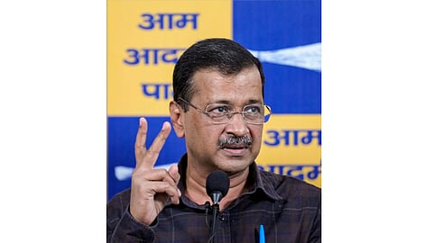 AAP chief and former Delhi chief minister Arvind Kejriwal addresses a press conference after getting a clean chit in the liquor policy case, in New Delhi, Friday, Feb. 27, 2026