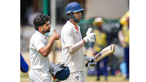 Jammu and Kashmir's Sahil Lotra plays a shot on day five of the Ranji Trophy 2025-26 final cricket match between Karnataka and Jammu and Kashmir, at KSCA Cricket Stadium, in Hubballi, Dharwad district, Saturday, Feb. 28, 2026