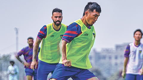 Chennaiyin FC’s Laldinpuia in action during a training session