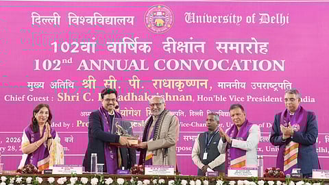 Vice President CP Radhakrishnan attended the convocation at the Delhi University (DU) on Saturday (February 28).