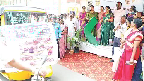 Mayor Priya flagging off the autos in Vyasarpadi on Friday