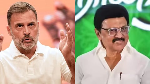 Congress leader Rahul Gandhi (L) and Tamil Nadu CM MK Stallin (R)