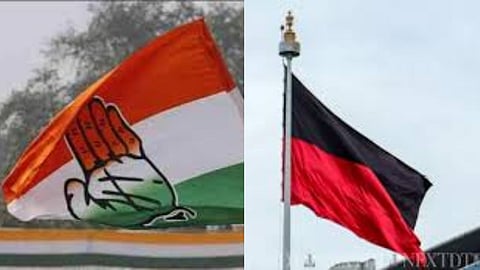 (L-R) Congress flag and DMK flag