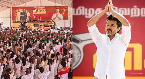 Vijay addressing the meeting in Thanjavur on Wednesday