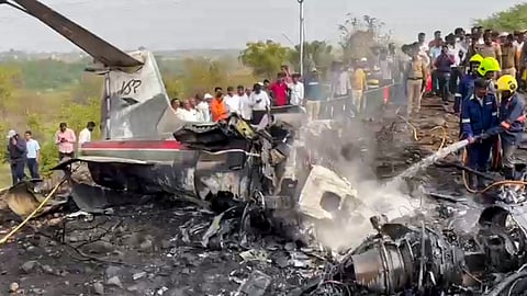 Rescue work underway after an aircraft carrying Maharashtra Deputy Chief Minister Ajit Pawar crashed during landing, at Baramati in Pune district, Maharashtra, Wednesday, Jan. 28, 2026
