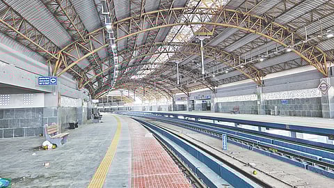 Works under way at intermediate MRTS station at Adambakkam