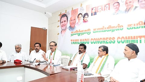 Senior Congress leader Mukul Wasnik at the party's poll preparedness meeting at Satyamurthy Bhavan in Chennai on Sunday (March 8)