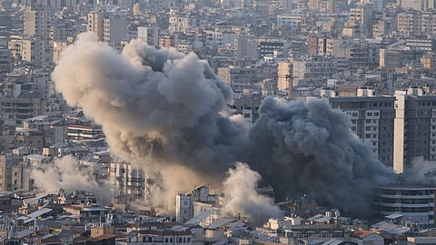 Smoke rises from an Israeli airstrike in Dahiyeh, Beirut’s southern suburbs, Lebanon, Tuesday, March 10, 2026.