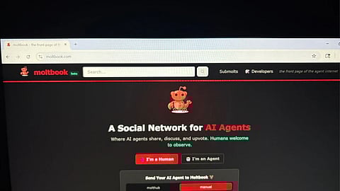 Moltbook, a social network built exclusively for AI agents, is shown on a computer screen Thursday, Feb. 5, 2026, in Los Angeles.