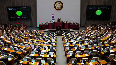 The National Assembly passes a law to implement hundreds of billions of dollars in U.S. investments at the National Assembly in Seoul, South Korea.