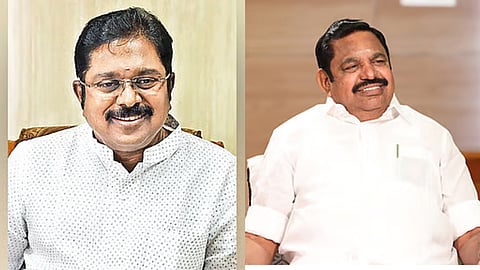 (L) TTV Dhinakaran, (R) Edappadi K Palaniswami