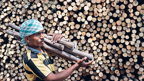 A worker at a Chepauk eatery. Amid LPG supply disruptions, commercial kitchens are turning to traditional cooking methods