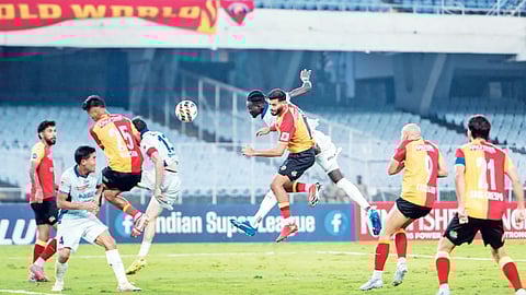 Action during Kerala Blasters and East Bengal FC in the ISL