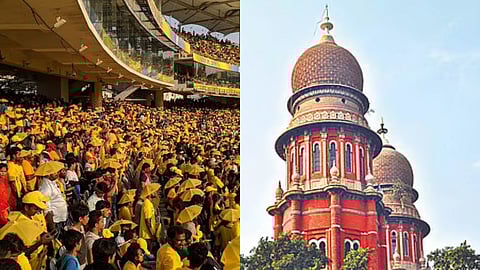(L) Image of CSK fans, (R) Madras High Court