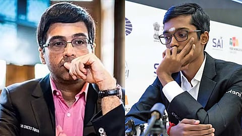 (L) Viswanathan Anand, (R) R Praggnanandhaa