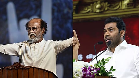 (L) Rajinikanth, (R) Aadhav Arjuna
