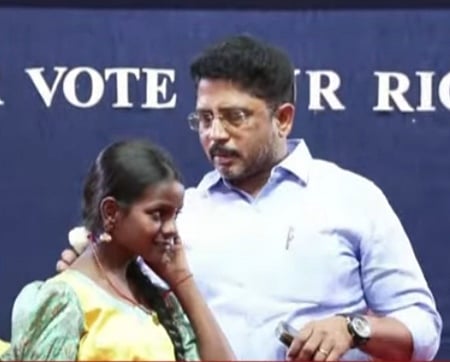 An Election Commission official intervening at the voter awareness programme in Coimbatore on Thursday