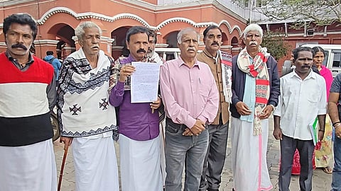 Members of tribal communities after submitting a petition at District Collector's office on Monday