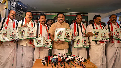 AMMK general secretary TTV Dhinakaran releasing the party's election manifesto in Chennai on Saturday