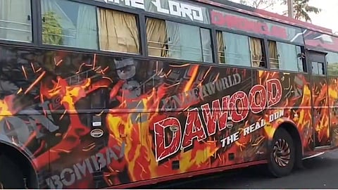 Bus displaying slogans glorifying Dawood Ibrahim.