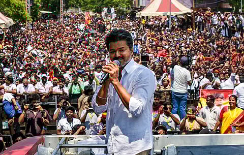Vijay addressing crowd in Perambur