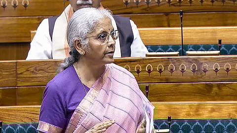 Union Finance Minister Nirmala Sitharaman speaks in the Lok Sabha during the second part of the Budget session of Parliament, in New Delhi