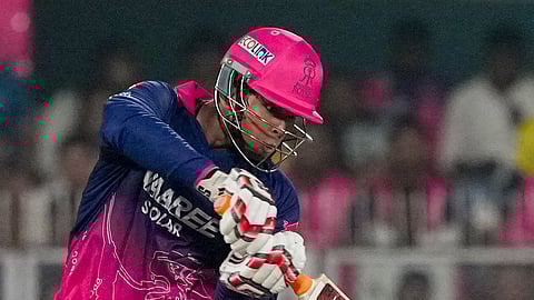 Rajasthan Royals' Vaibhav Sooryavanshi plays a shot during an Indian Premier League (IPL) 2026 T20 cricket match between Rajasthan Royals and Chennai Super Kings, at ACA Stadium,