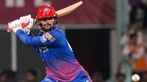 Delhi Capitals' Sameer Rizvi plays a shot during the Indian Premier League (IPL) 2026 cricket match between Lucknow Super Giants and Delhi Capitals, at Ekana Stadium in Lucknow, Wednesday, April 1, 2026