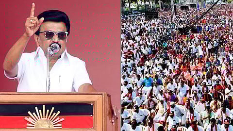 Chief Minister MK Stalin addressing the campaign in Erode.