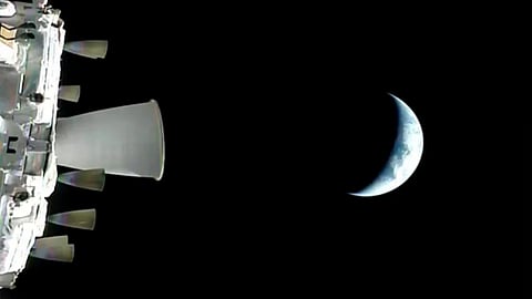 Aview of the Earth from NASA's Orion spacecraft as it orbits above the planet during the Artemis II test flight