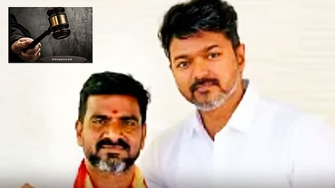 Tamilaga Vettri Kazhagam (TVK) Poonamallee candidate Prakasam with actor Vijay