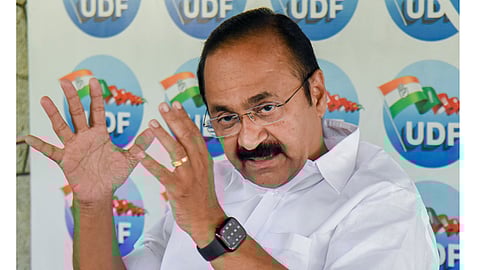Leader of Opposition in Kerala Assembly and UDF candidate from Paravur constituency VD Satheesan addresses a press conference, amid preparations for the upcoming state Assembly elections, in Kochi, Tuesday, March 31, 2026