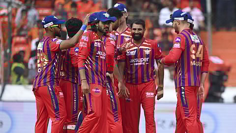 Mohammed Shami with his team celebrating after taking a wicket