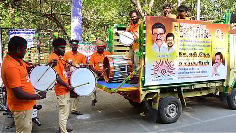 Drummers at a political campaign event in Tiruchy