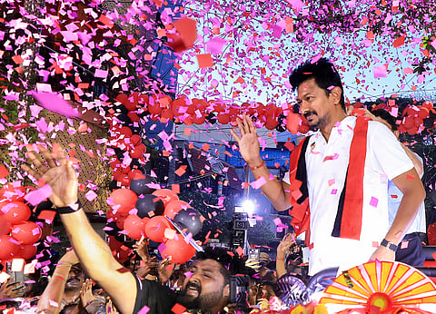 Tamil Nadu Deputy Chief Minister Udhayanidhi Stalin during an election campaign road show