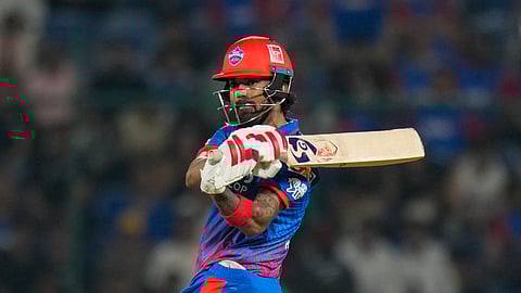 New Delhi: Delhi Capitals' KL Rahul plays a shot during an Indian Premier League (IPL) 2026 T20 cricket match between Delhi Capitals and Gujarat Titans, at Arun Jaitley Stadium, in New Delhi, Wednesday, April 8, 2026.