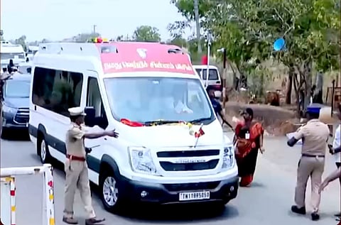 Screengrab from a video showing the election flying squad inspecting actor-politician Vijay’s vehicle during his campaign trail.