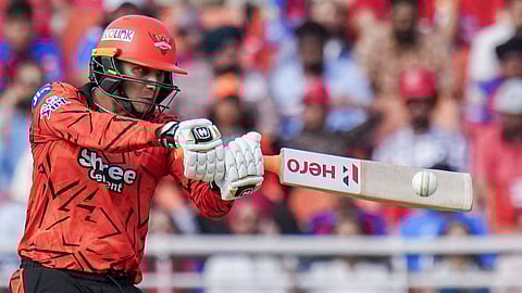 Sunrisers Hyderabad's Abhishek Sharma plays a shot during the Indian Premier League (IPL) 2026 cricket match between Punjab Kings and Sunrisers Hyderabad, at MYS Cricket Stadium in New Chandigarh